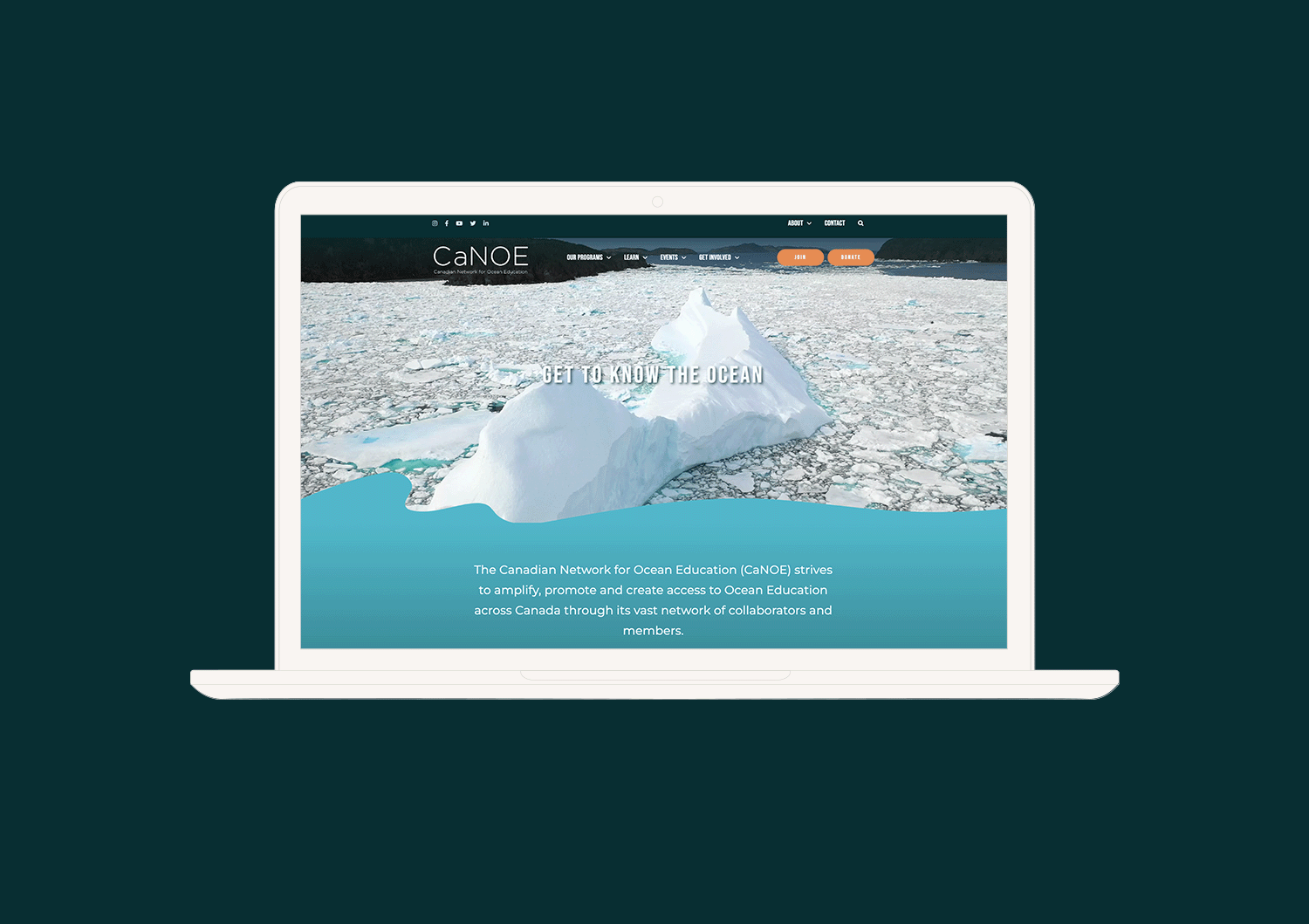 A digital mockup displaying the website for the Canadian Network for Ocean Education.