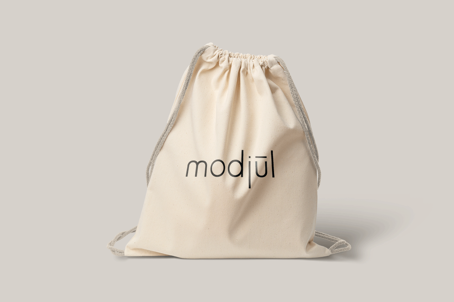 A mockup of the muslin bags used for storing the leather bags designed by modjūl.