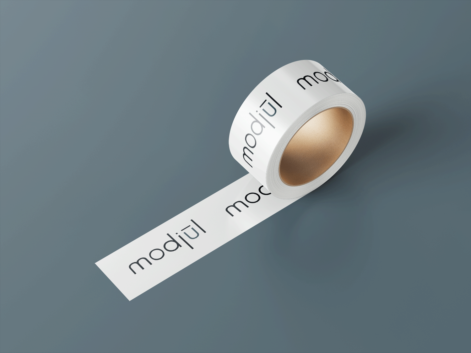 A mockup of the packing tape displaying the modjūl logo.